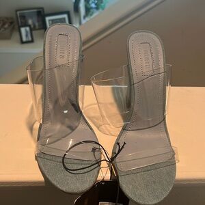 Clear and denim heels